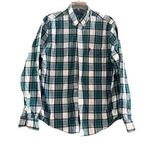 American Eagle Men's Plaid Button-Up Shirt Green Long Sleeve Size L